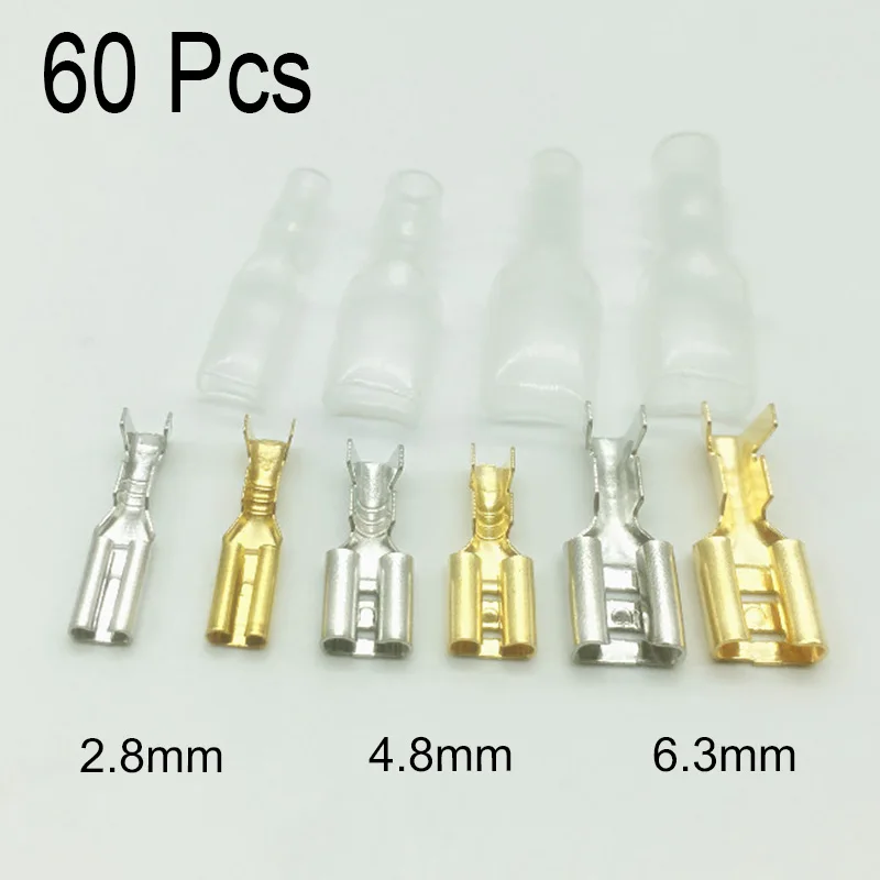 

60Pcs Terminal Female Male Connector 2.8/4.8/6.3mm Butt Splice Terminals for Wire 12/18awg Crimp Cable Eletrico Car Accessories