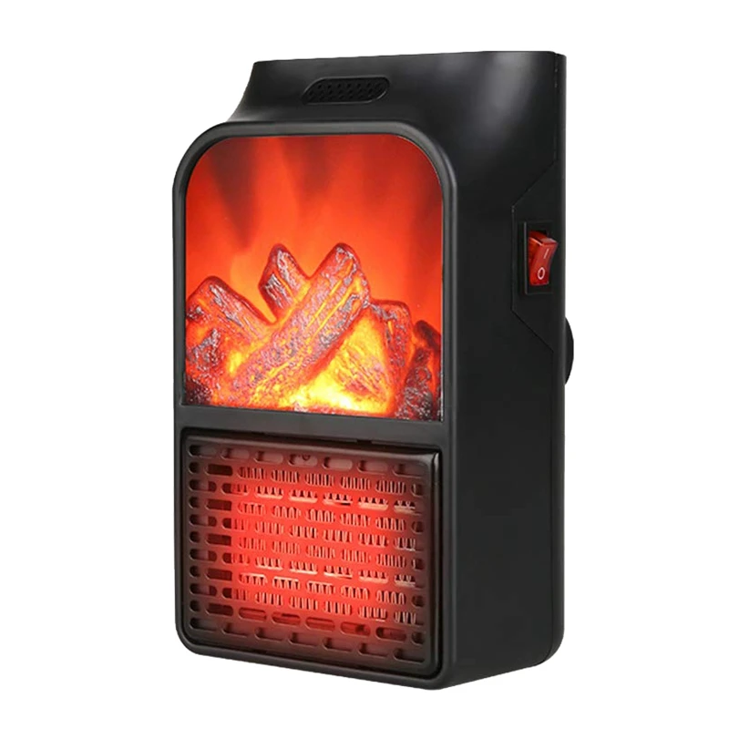 EU Plug Heater Mini Fan with Overheat Protection 180° Rotation Electric Fireplace Flame Office Home Inte | Бытовая техника
