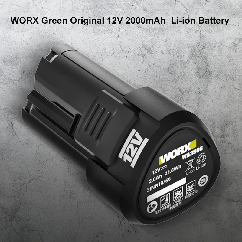 WORX Green Original 12V 2000mAh  Li-ion Battery  12V Charger Suitable for All Worx ROCKWELL 12V Products Power Tools