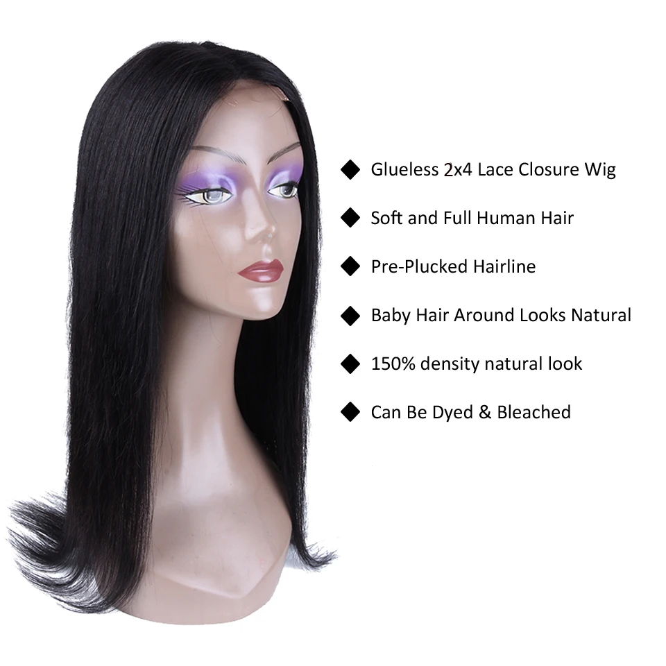 Парик Hairugo парик из малайзийских прямых волос с кружевной частью 2*4 парики