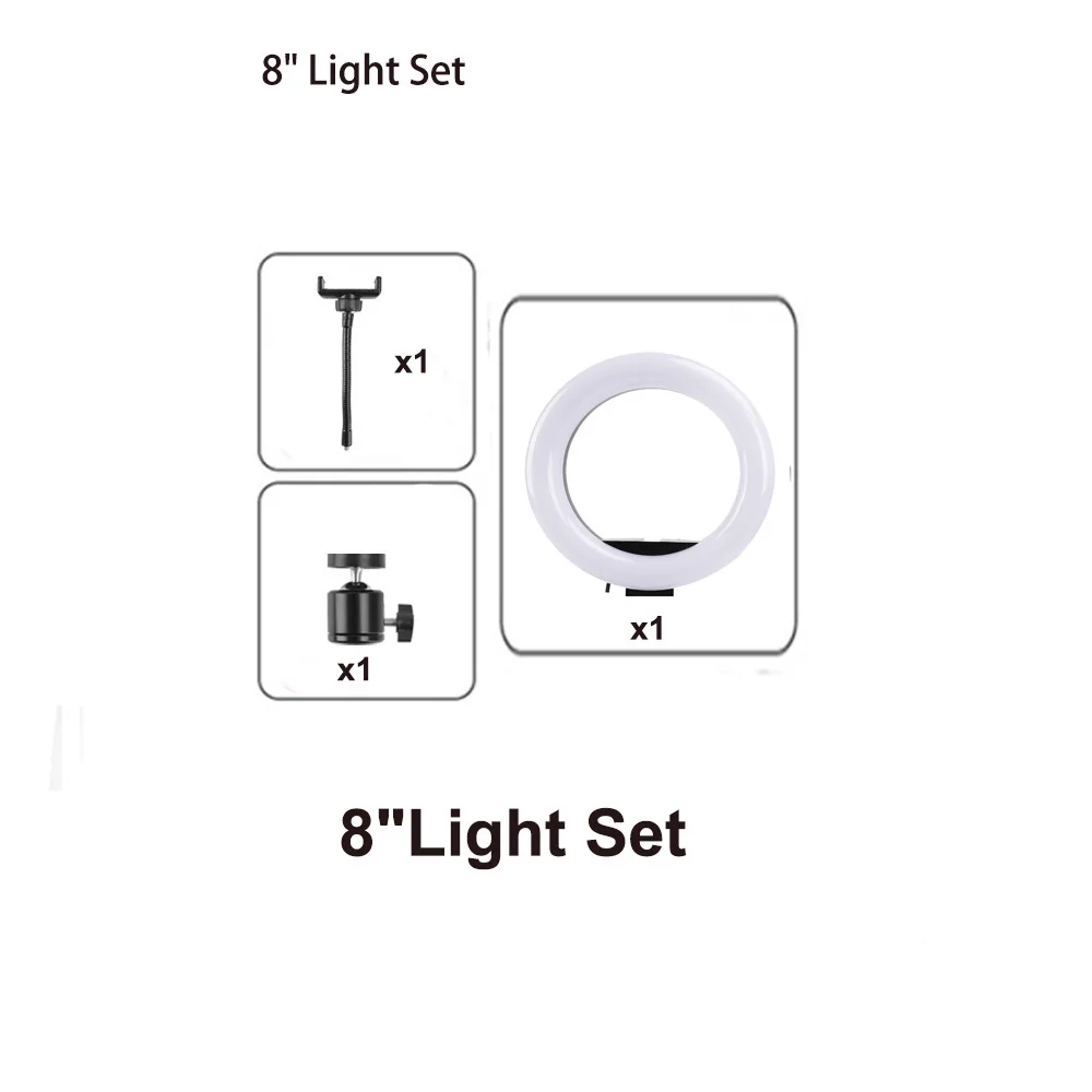 8in lamp only Фон для фотосъемки " светодиодный селфи кольцо светильник лампа три скорости бесступенчатое фото светильник ing с регулируемой яркостью с держателем для телефона для макияжа мобильного телефона в реальном времени S - Цвет: 8in lamp only