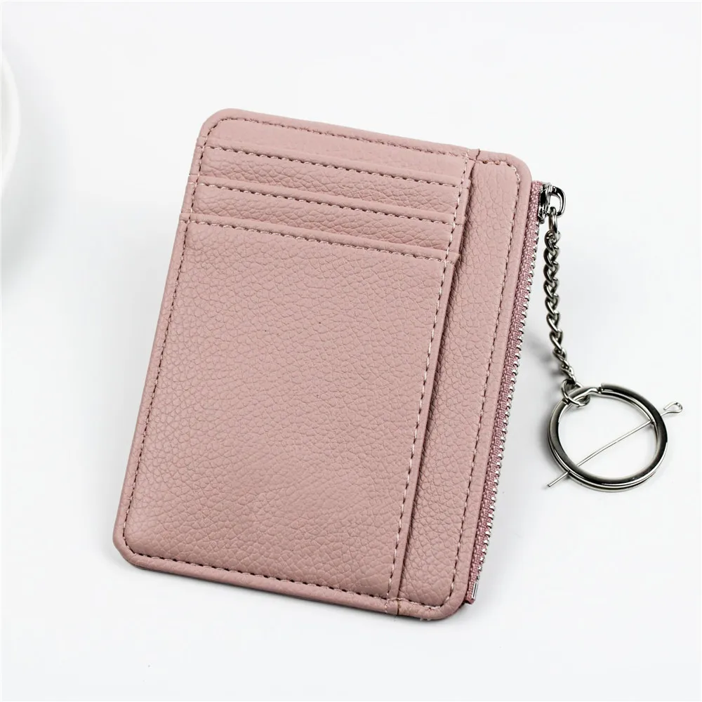 

Slim Women Card Holder Pu Leather Unisex Zipper Business Card Case Men Credit Mini Cards Holder Wallet Coin Purse