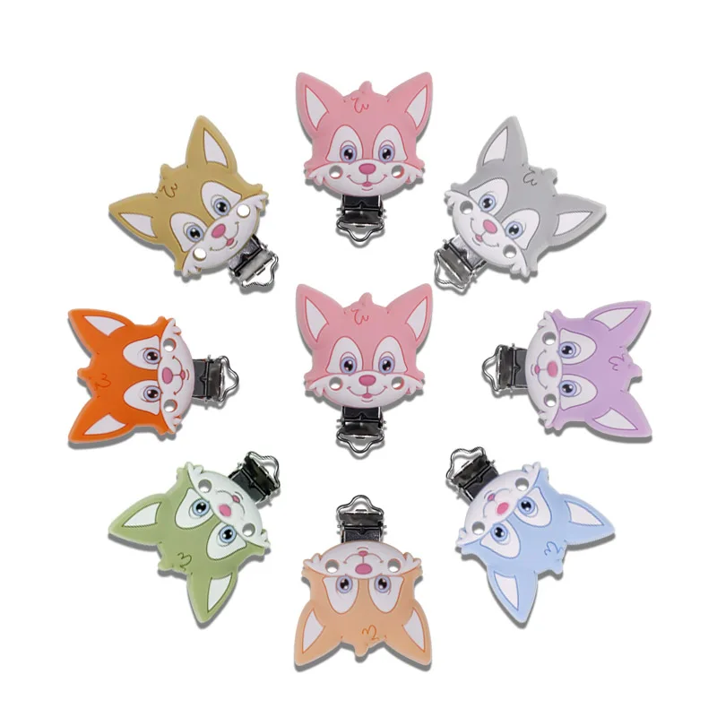 Kovict-Pinzas de silicona para chupete de zorro, mordedor de animales de dibujos animados sin BPA, abrazadera para chupete, Juguetes Para el cuidado Oral del beb&eacute;, 3 uds.-0