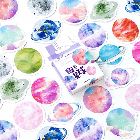 Muhamm sevimli scrapbooking Journal Stationery Günlüğü Japonca Kağıt Mini Sevimli Dekoratif Uzay Gezegenleri Sticker