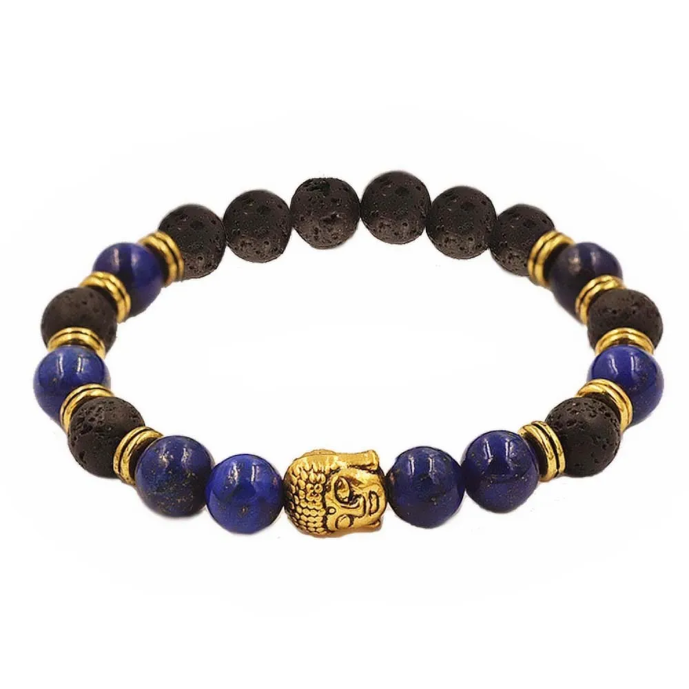 

Natural Volcanic Stone Bracelets Charm Women Chakra Balance Beads Men Black Lava Turquoises Strand Bangle Fashion Buddha Jewelry