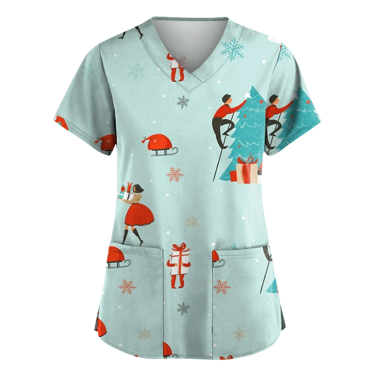 Christmas Cotton Cartoon Print Spa Uniform Beauty Salon Pet Shop Fashion Slim Fit Top Scrubs Clothes Women Lab Coat | Тематическая