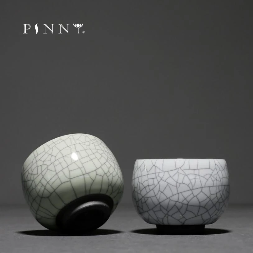 

PINNY 110ML Cracked Glaze Ceramic Tea Cup Chinese Kung Fu Teacups Heat Resistant Tea Bowl Pigmented Drinkware