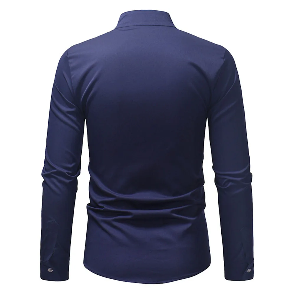 

2021 Summer New Hot Models Middle East Shirt Embroidered Stand-up Collar Muslim Single-breasted Solid Color Long Sleeve