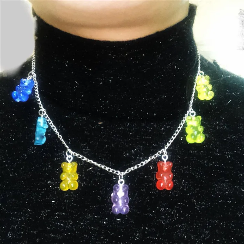 

Handmade Colors Cute Judy Cartoon Bear Chain Necklaces, Candy Color Pendant For Women&Girl Daily Jewelry Party Gifts