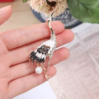 crane classical temperament brooch inlaid rhinestone pearl brooch bird chinese style female dress jewelry gift
