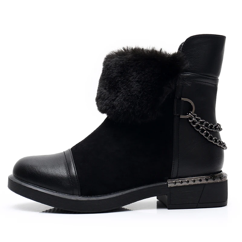 KULADA/Новые ботинки женские Теплые ботильоны на молнии с толстым мехом зимние