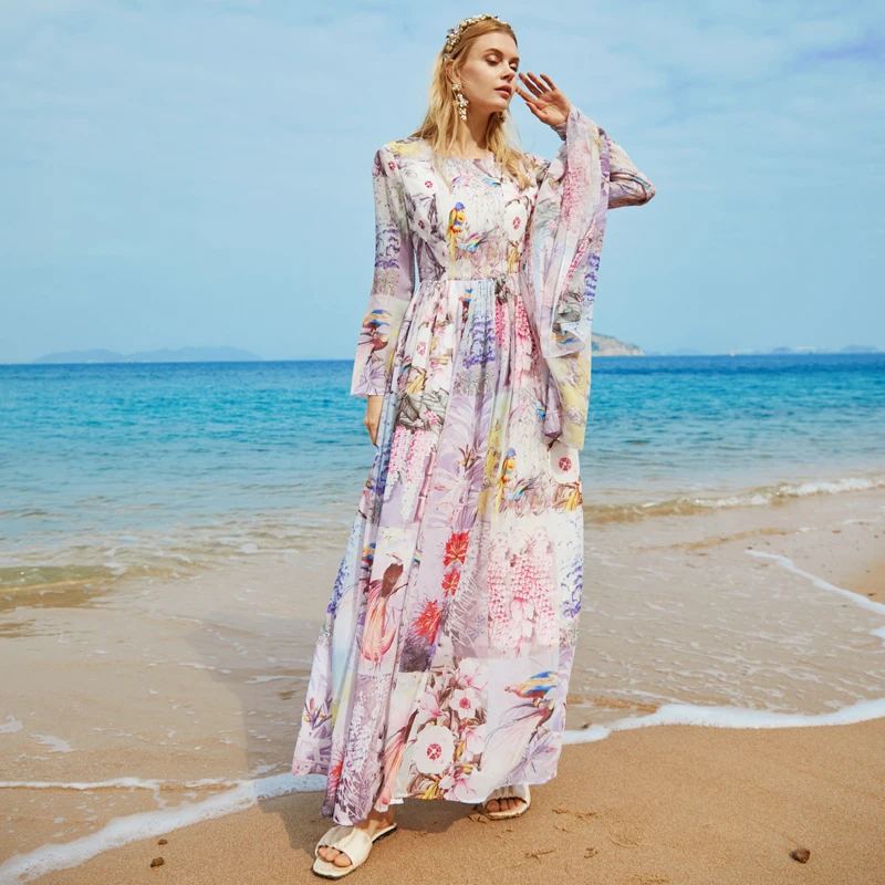 Женское длинное платье с принтом модельное в богемном стиле для плявечерние