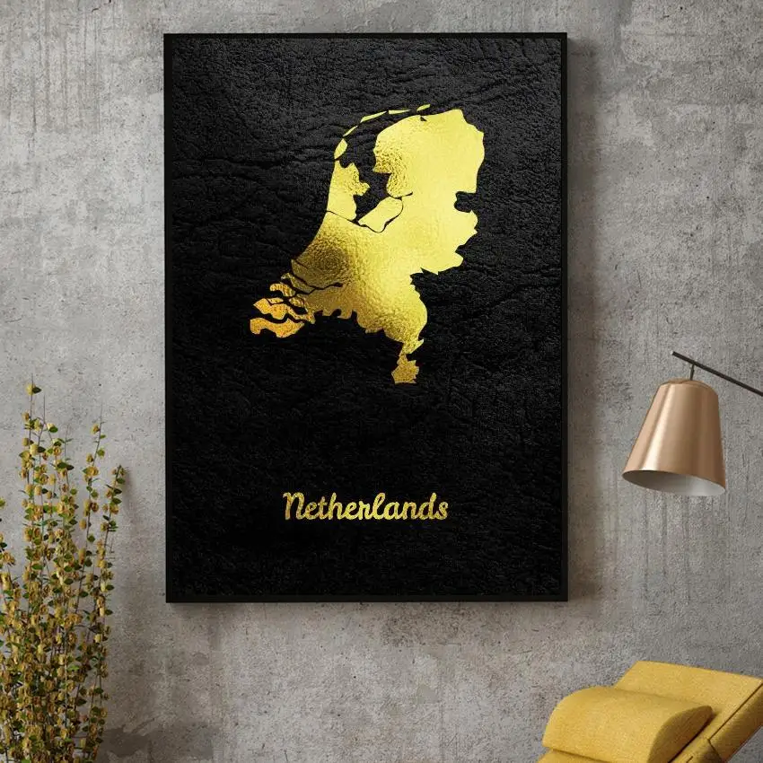 

Golden Map Art Netherlands Canvas Painting Art Print Poster Picture Wall Modern Minimalist Bedroom Living Room Decoration