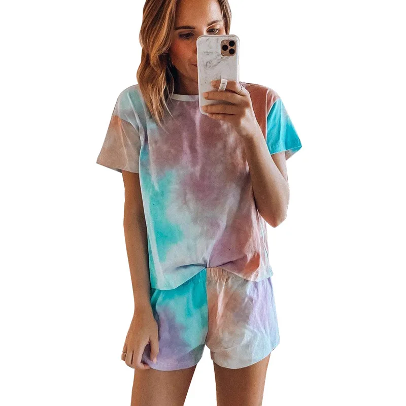 

Новинка лета 2020 Пижама с завязкой женские шорты с коротким рукавом Повседневный комплект одежды Домашняя одежда женский пижамный комплект ...