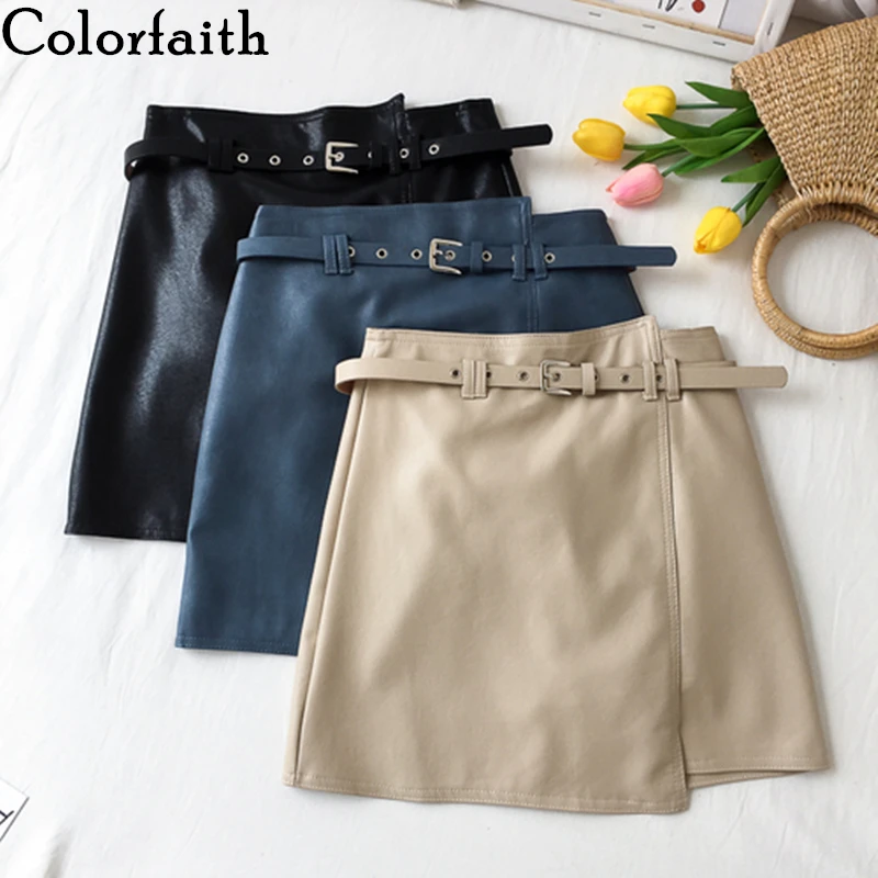 Colorfaith/Новинка 2021 года Женская юбка из искусственной кожи Сезон осень зима Милая