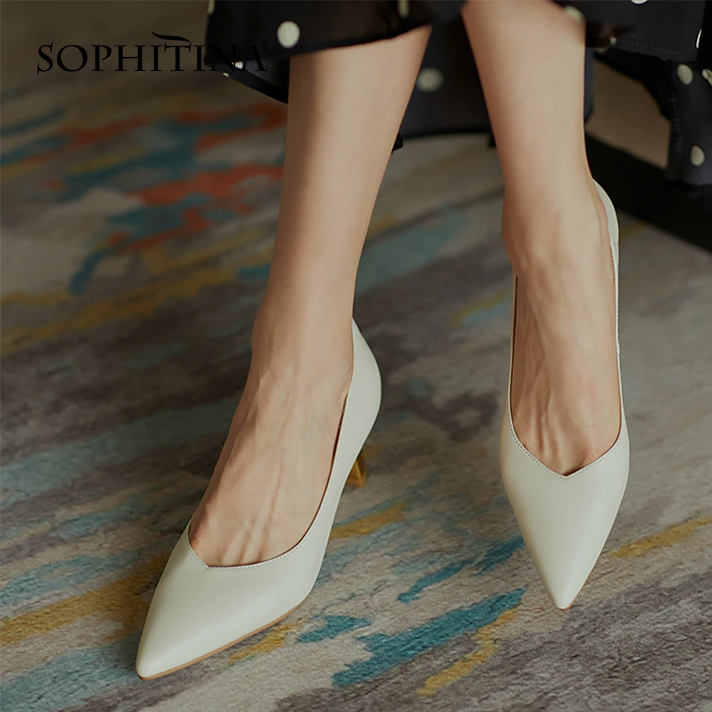 

Женские туфли-лодочки SOPHITINA, заостренный носок, высокий каблук особой формы, без застежки, однотонные, зрелые, HO976