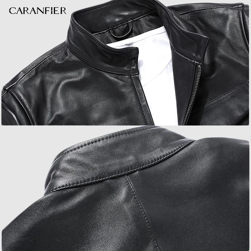 CARANFIER овчина мужская кожаная куртка бренд индийский мотоцикл Многофункциональная куртка мужская съемная подкладка куртка из натуральной кожи
