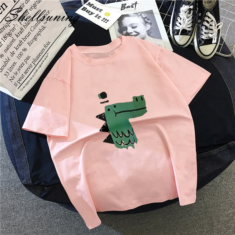 Shellsuning/милые женские футболки с рисунком круглым вырезом коротким рукавом