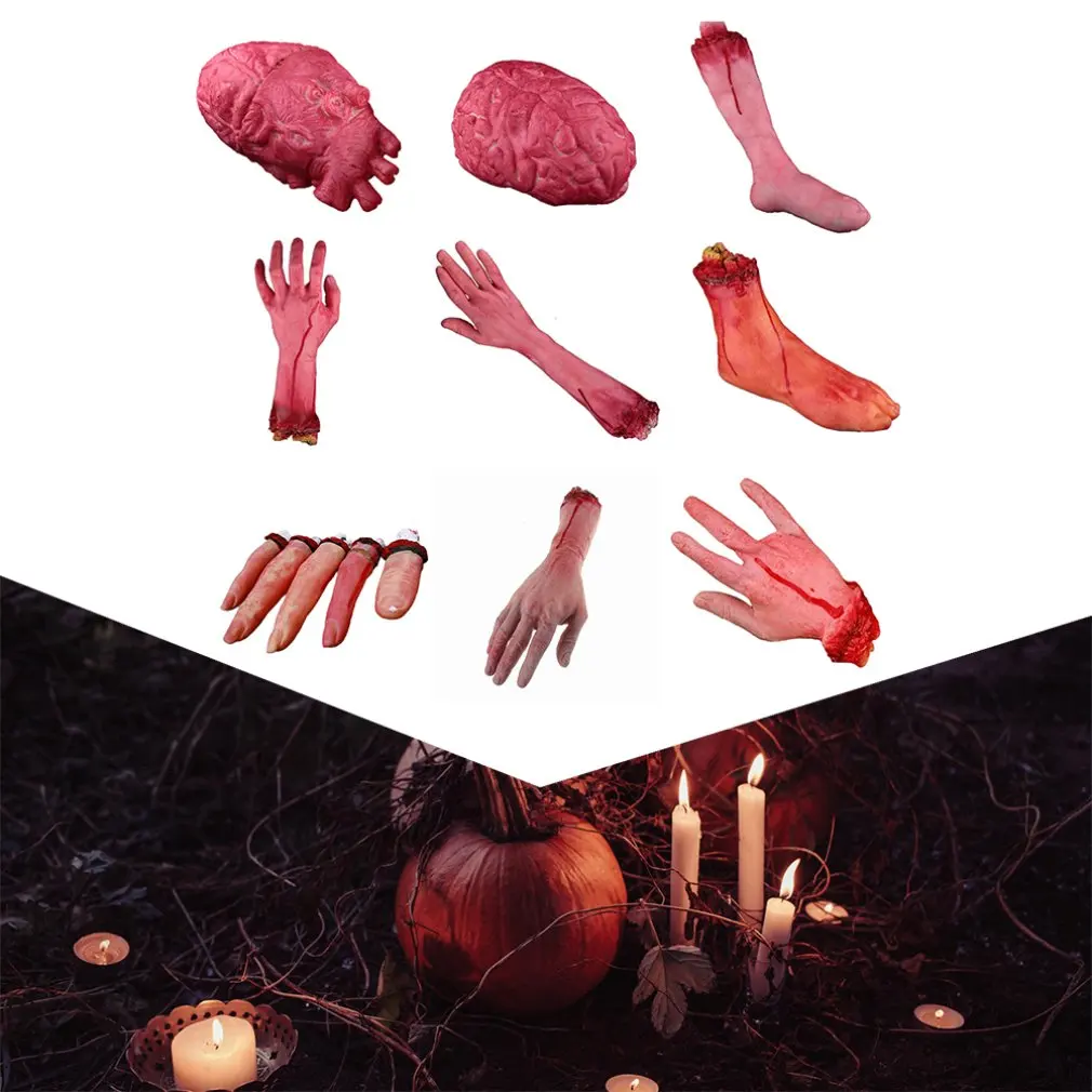 

Halloween Supplies Fake Broken Finger Brain Heart Foot Bloody Hand Body Parts Scary Halloween Horror Props Party Decoration