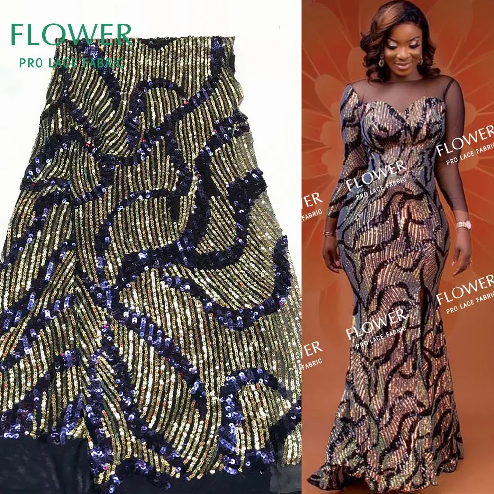 African Nigeria Elastic Sequins Net Lace Fabric 2020 High Quality Lace Embroidered Sequined Mesh Net Lace Elastic Wedding Fabric