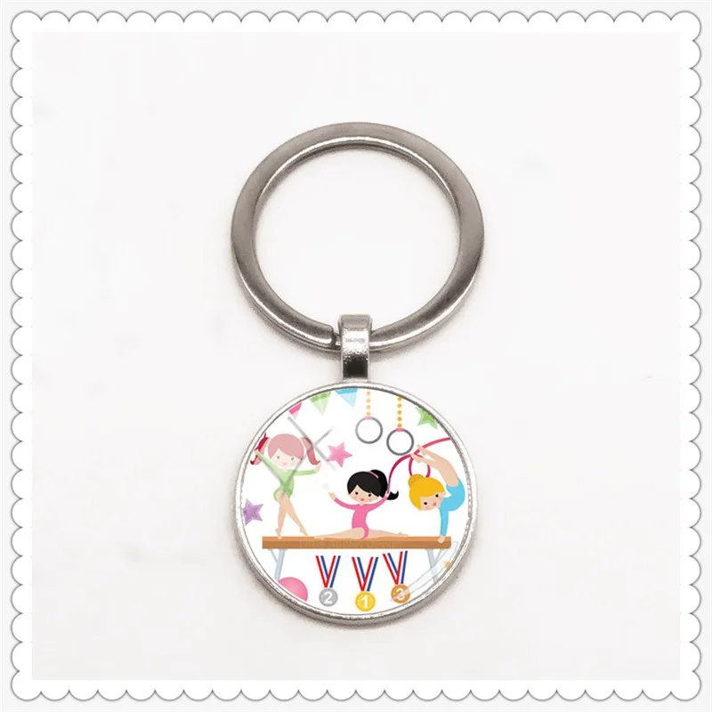 

Rhythmic Gymnastics Series Keychain Round Glass Convex Pendant Metal Charm Keychain Ring Ornaments