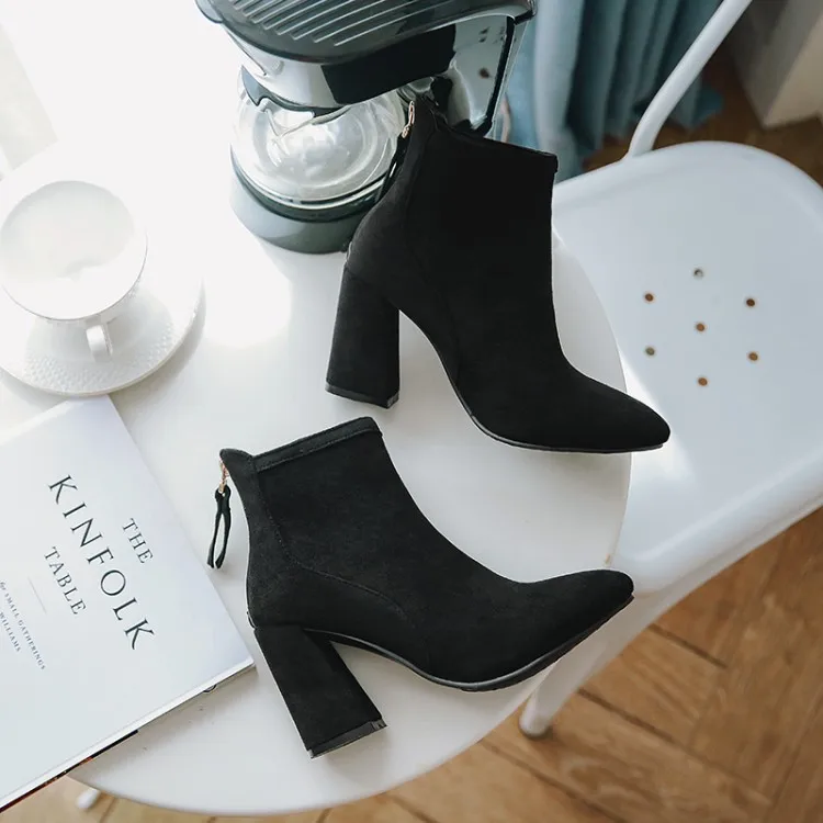 Big Size 9 10 11 12 boots women shoes ankle for ladies woman winter Rear zipper pendant with thick heel | Обувь