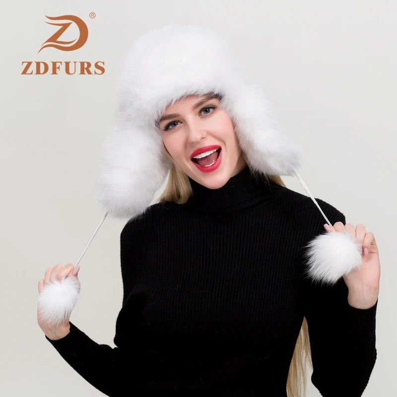 ZDFURS* женская шапка из натуральной Лисы Зимняя ушанка шапка-ушанка Россия Снег Ветер толстый теплый мех натуральная овчина кожаные кепки