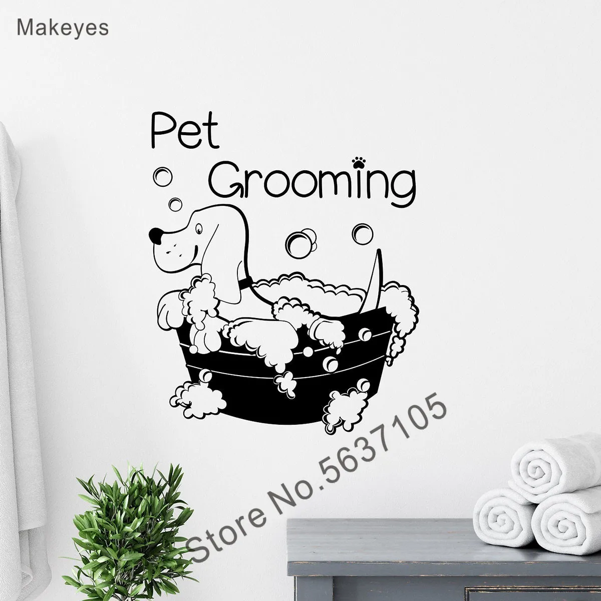 Makeyes Pet Grooming Wall Stickers Home Cute Wall Decor Art Pet Dogs Animal Decoration Wall Decal Vinyl Removable Wallpaper Q046