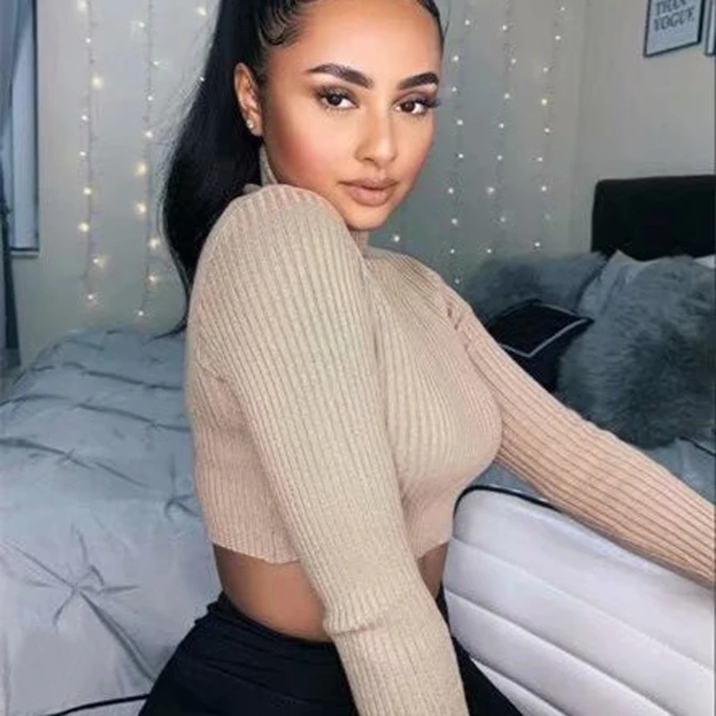 Neon Green Orange Turtleneck Sweater Women Autumn Winter Knitted Crop Tops Pullover Jumper Womens Basic Slim Sweaters Streetwear | Женская