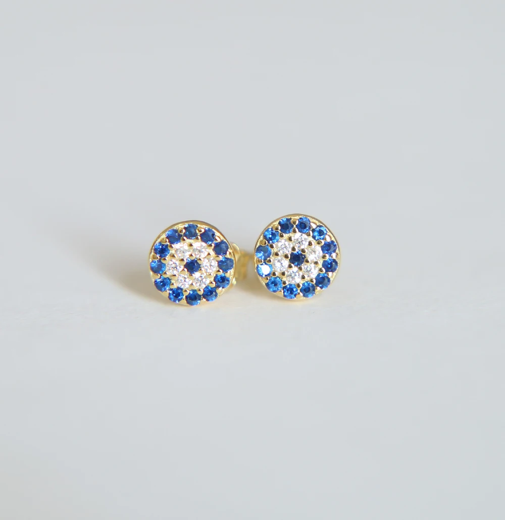

Authentic Genuine 925 sterling silver anti allergy silver jewelry micro pave cz evil eye disco charm earring stud for ladies