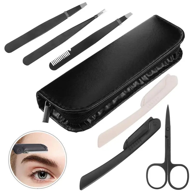 

6pcs Eyebrow Tweezers Anti-Rust Practical Grooming Tools Eyebrow Trimming Kit with Storage Bag