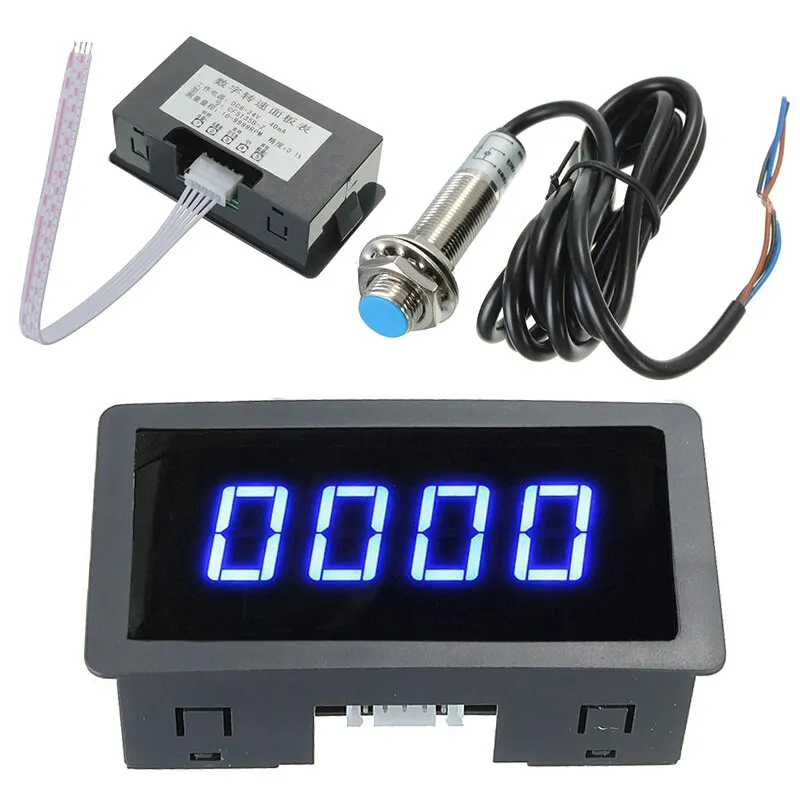 

Blue 4 Digital LED Tachometer RPM Speed Meter Speedometer + Pusle Signal NPN Hall Proximity Switch Sensor 3 Wires