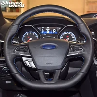 black genuine leather car steering wheel cover for ford focus st 2015 2018 fiesta rs 2015 2018 fiesta st 2015 2018