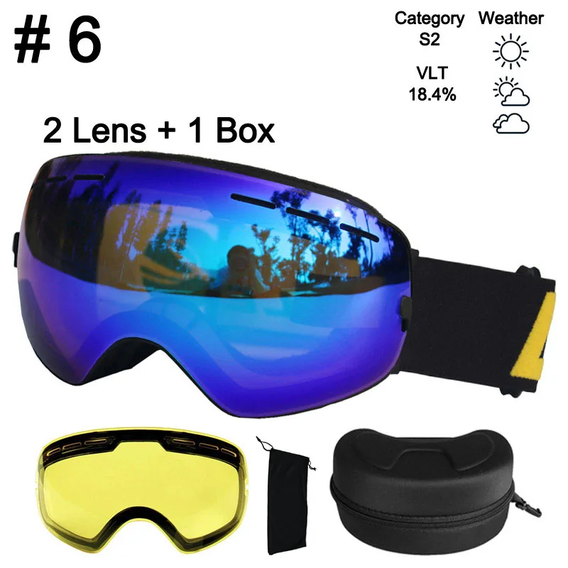 Color 6 Lens Box LOCLE лыжные очки противотуманные UV400 сферические лыжные очки Лыжные Сноуборд очки двойные линзы лыжные очки с дополнительными линзами и коробкой - Цвет: Color 6 Lens Box