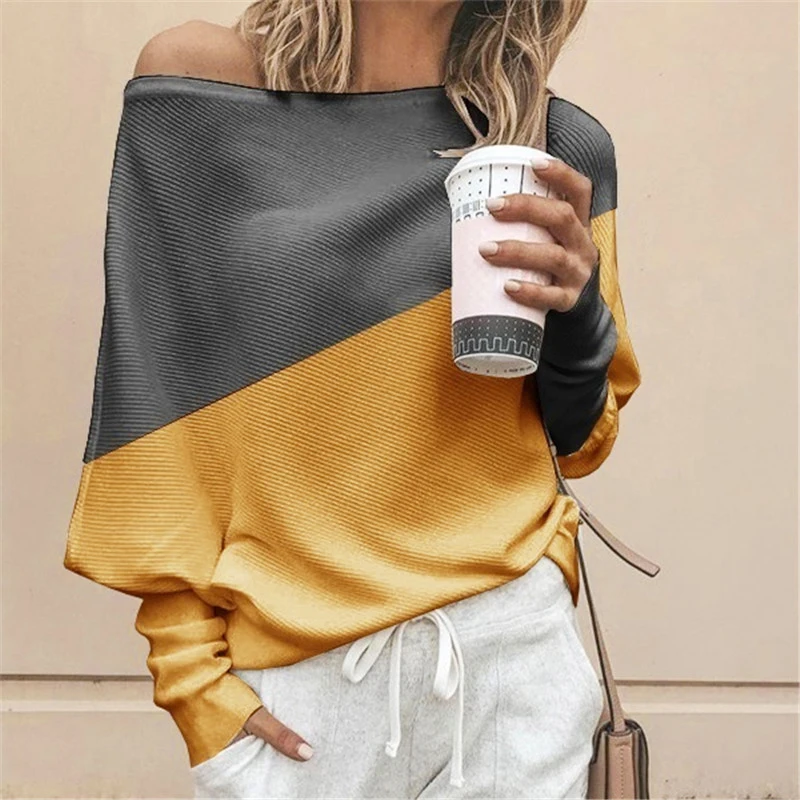 Женская комбинированная блузка топы и блузки с открытыми плечами вязаные