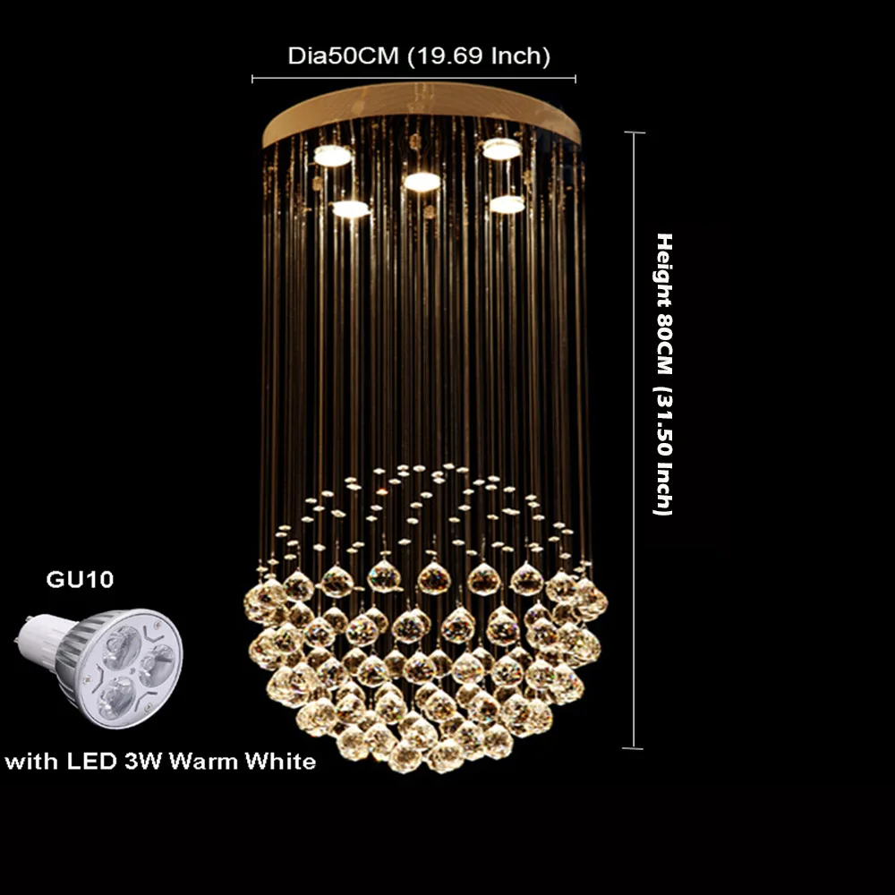 D50CM H80CM 5Bulb Круглая Люстра для гостиной, спальни, лестничная люстра, Подвесная лампа K9, кристалл, роскошный дизайн, хрустальный шар, люстра, освещение - Цвет абажура: D50CM H80CM 5Bulb
