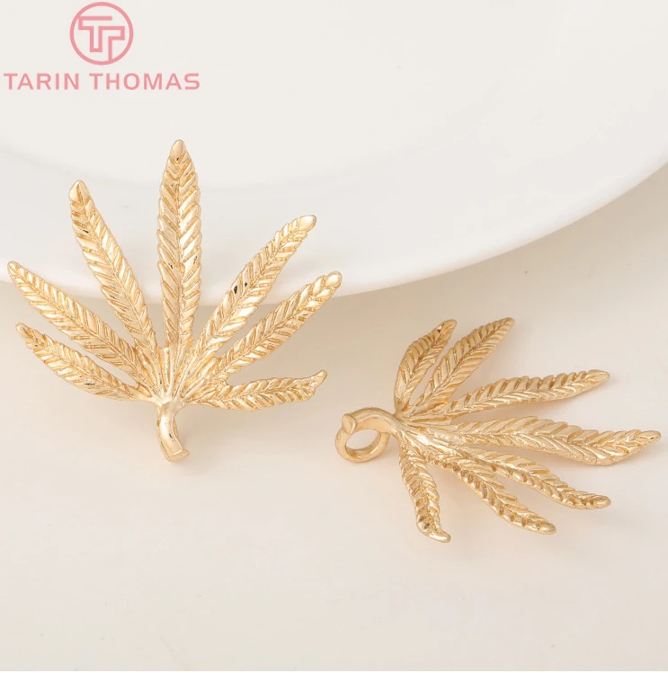

(1887)4PCS 41*39MM 24K Champagne Gold Color Brass Tree Leaf Charms Pendants High Quality Diy Jewelry Findings Accessories