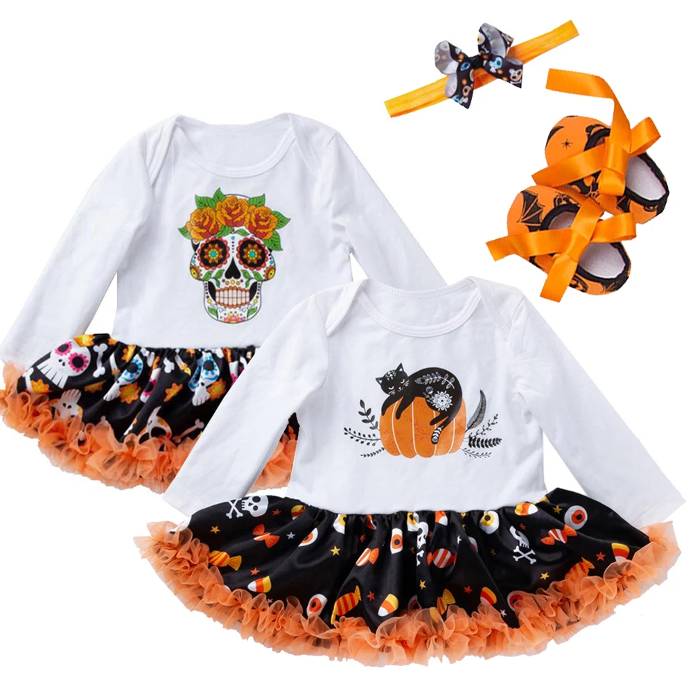Infantil Funny Rompers Dresses Girls Boys Halloween Costume Kids Baby Pumpkin Jumpsuits Dress 3Pcs Set Newborn Baby Girl Clothes