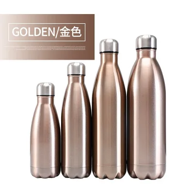 Golden 350/500/750/1000 мл с двойными стенками Творческий BPA бесплатно колы бутылки воды Нержавеющая сталь пива Чай Кофе Портативный Спортивная Герметичная Бутылка - Цвет: Golden