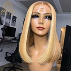 Блонд хайлайтер HD прозрачный кружевной цветной боб парик T Часть Кружевной парик для женщин тупые прямые человеческие волосы Remy Nabeauty парик