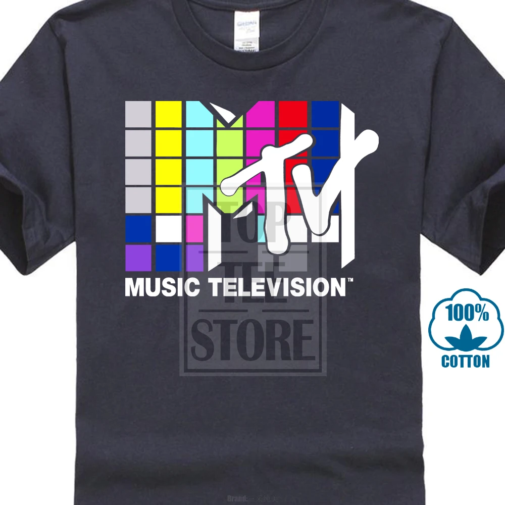 Mtv Music Television 80S логотип Официальный Мужская футболка 016950 - Цвет: Тёмно-синий
