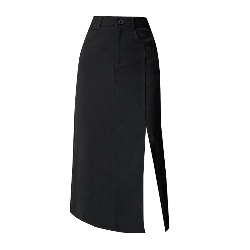 

Harajuku Style Women Fashion Solid A-line Button A Line Skirt Vintage High Waist Office Lady Knee-length Split Skirt