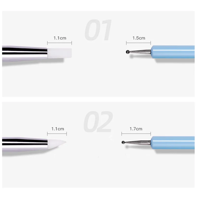 5pcs/Set Nail Art Dual End Acrylic UV Gel Silicone Carving Emboss Build Brush Rhinestone Picking Dotting Pen Manicure Tool