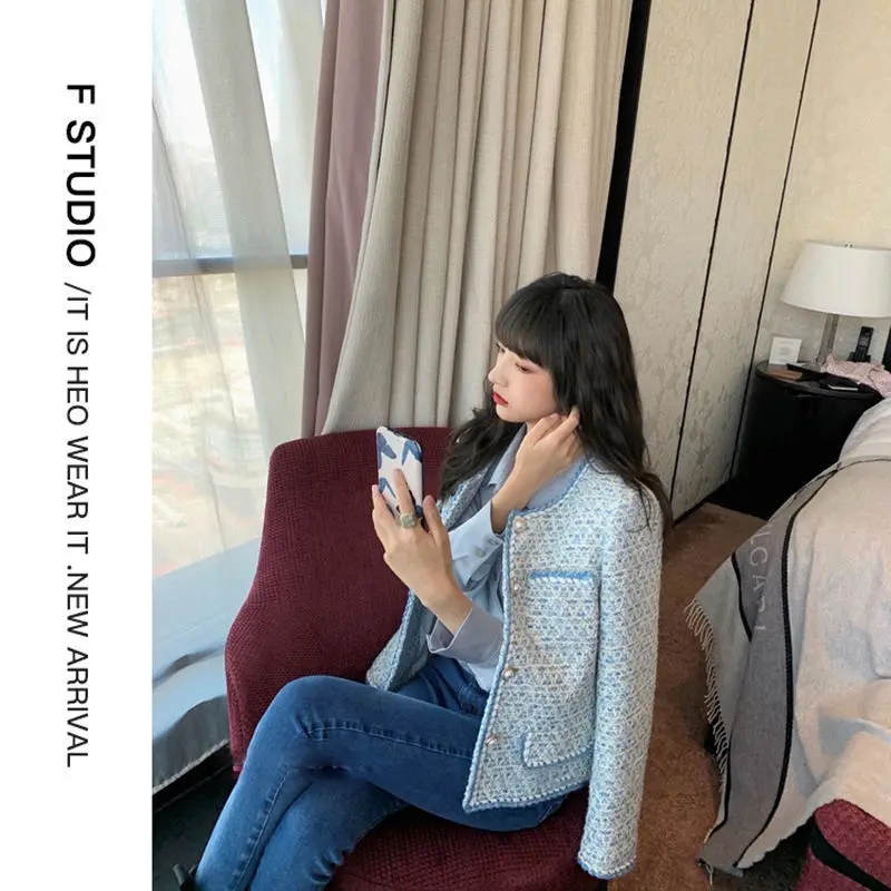 Корейская женская белая твидовая Базовая куртка пальто для женщин 2020 одежда