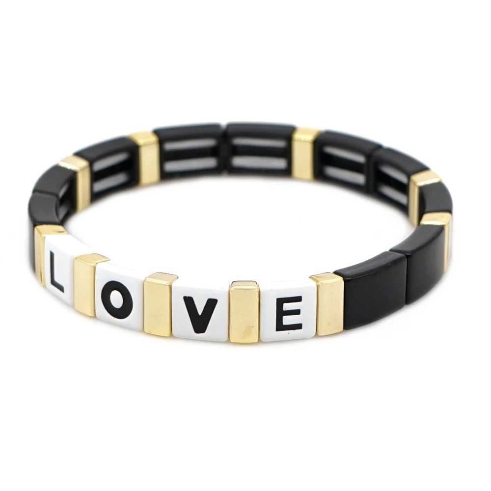 RO-B190042C Браслеты shinus, мужские, эмаль, плитка, бусины, браслет, Pulseras Mujer Moda,, золотые ювелирные изделия, для женщин, модные, любовные буквы, браслеты, подарки - Окраска металла: RO-B190042C