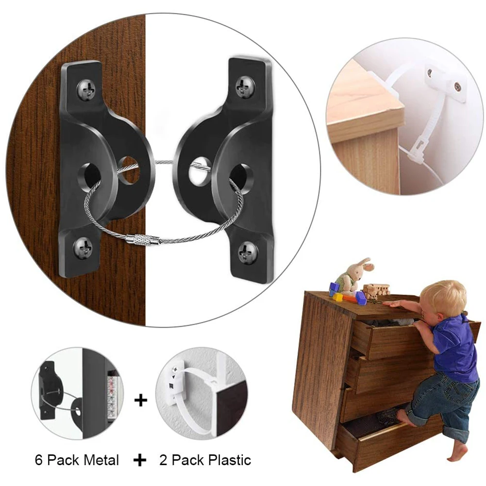 

Metal Child Furniture Anchor Anti-Tip Security Lock Restrictor Safe Strap Wall Mounted Secure Protection Kit for Baby
