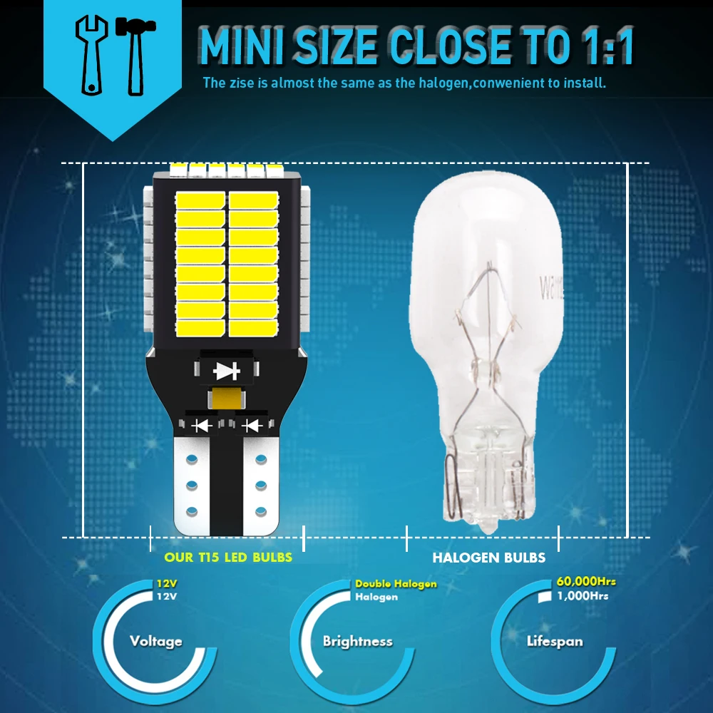 Лампа заднего светильник T15 W16W LED 4014 лм 921 54SMD 6000 2 шт. | Автомобили и мотоциклы