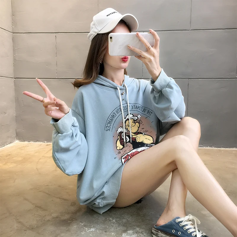 Весенне-осенний худи с принтом из мультфильма свободный свитер в стиле хип-хоп