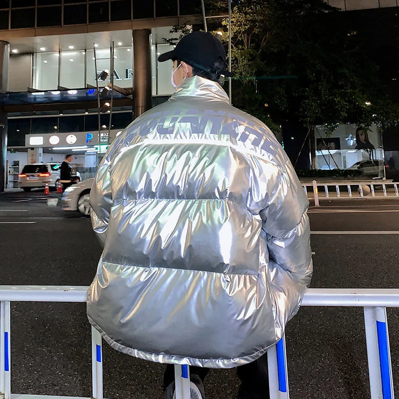 

Новинка Зима 2021, Большая яркая хлопковая Светоотражающая куртка на спине, толстая японская свободная облегающая теплая куртка для молодых ...
