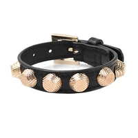 fashion punk jewelry for women high quality gold alloy rivet bracelet black leather bracelet for male accessories gift